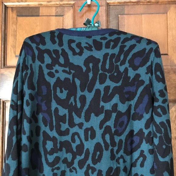 CARMEN Marc Valvo Green Animal Print Sweater Dress Large - Picture 6 of 7